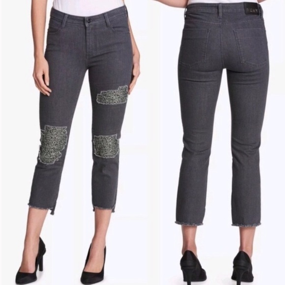Dkny Denim - DKNY Womens Sequin Crop Frayed Skinny Ripped jean